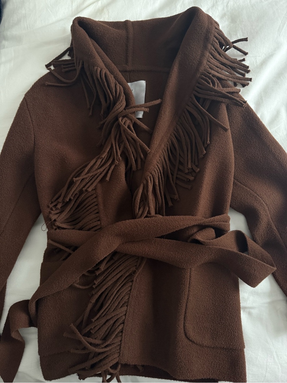 NVLT Brown Fringed Wrap Jacket